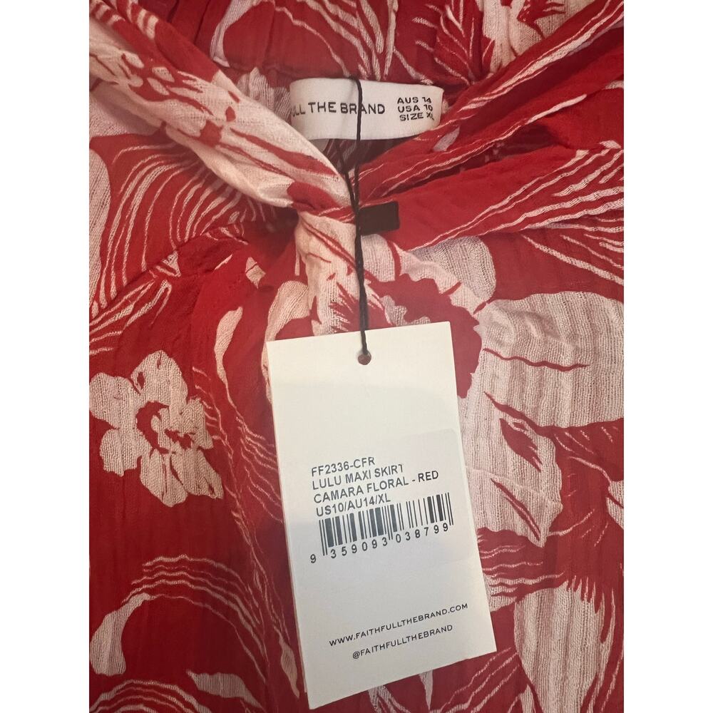 Revolve Faithfull the Brand Lulu Maxi Skirt Camara Floral Red White Hawaiian 10 - Picture 7 of 8